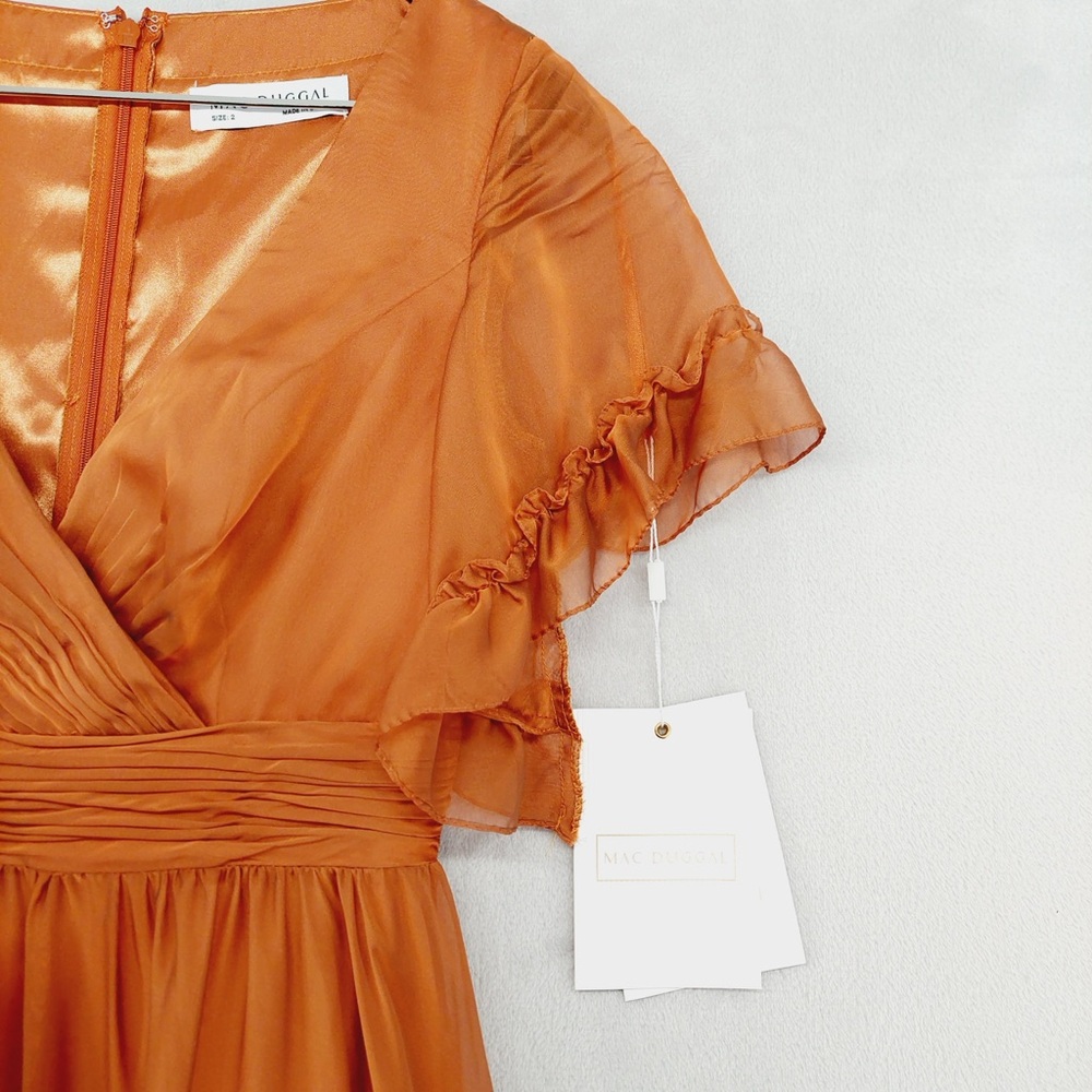 NEW Mac Duggal Orange Peasant Skirt Ruffle Sleeve Midi Dress P2047 - Picture 5 of 11